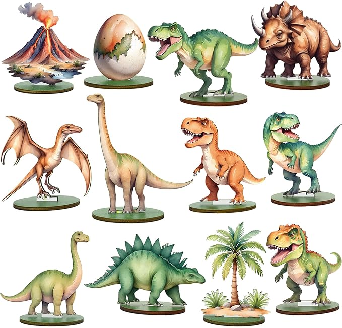 12Pcs Dinosaur Wood Table Sign Tabletop Centerpieces Funny Cartoon