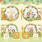 96 Pcs Safari Baby Shower Plates and Napkins Tableware Set Serves 24