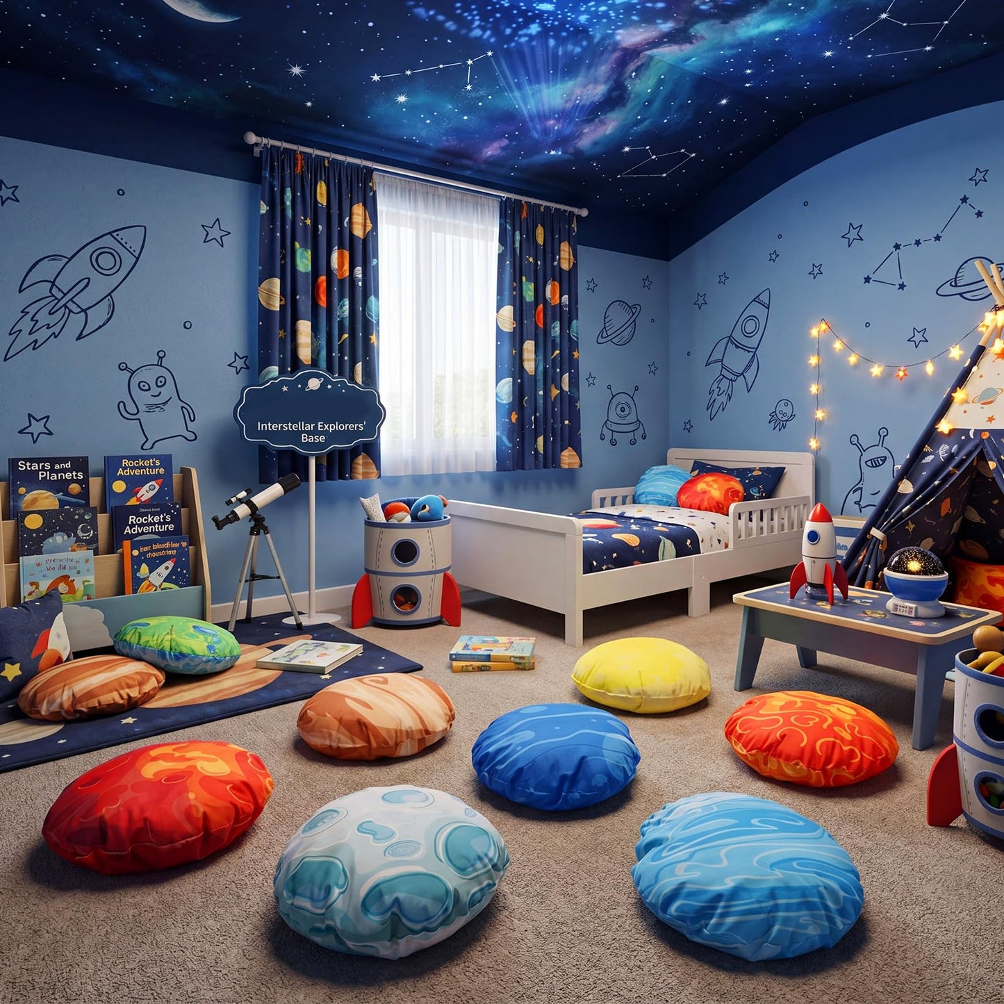 12 Pcs Cute Planet Floor Pillow 13.78 Inch Soft Planet