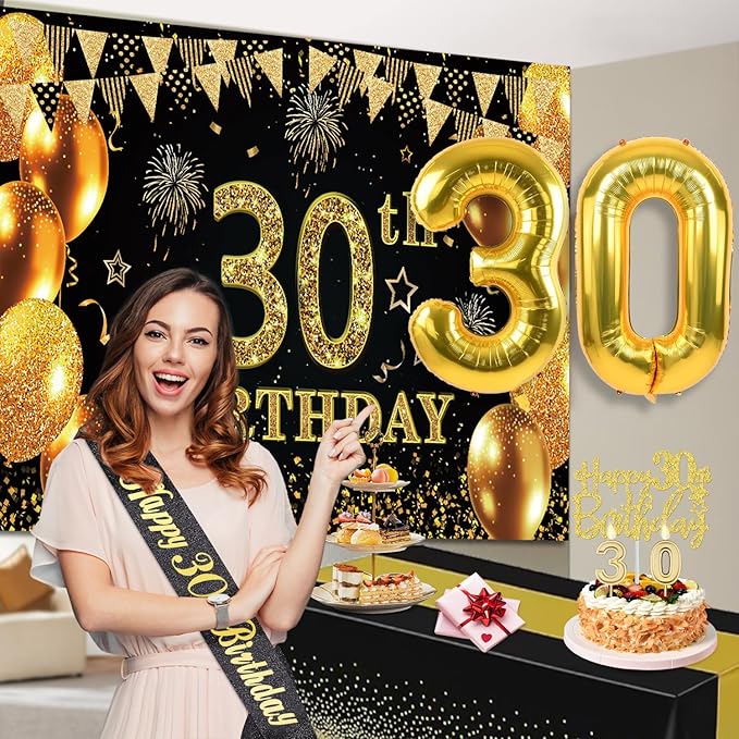 30th Birthday Decorations for Him Her with 30th Birthday Banner