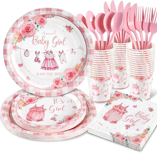 168Pcs Baby Shower Decorations for Girl, Pink Floral Baby Shower