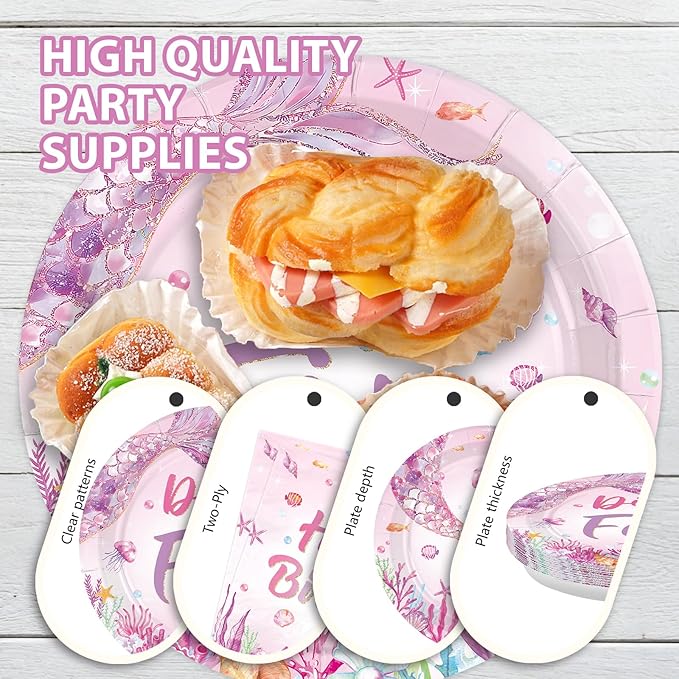 96Pcs Mermaid 5th Birthday Party Supplies Dive Into Five Party