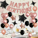Rose Gold and Black Birthday Decorations for Women Black Pearl Rose