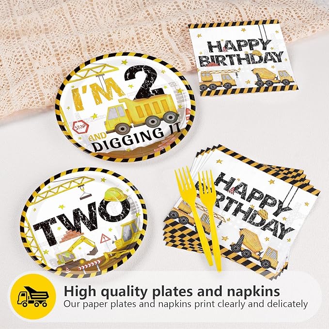 200Pcs Construction 2nd Birthday Party Supplies Construction Truck