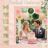 KAXIXI 15 Pcs Pink Sage Green Champagne Party Decorations - Hanging