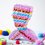 Mermaid Tail Pinata with Plastic Bat and Paper Blindfold for Fun