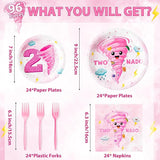 96Pcs Two Nado Pink Tornado 2nd Birthday Party Plates Supplies Party