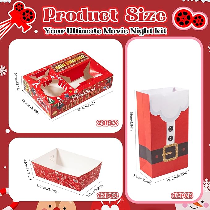 48PCS Christmas Movie Night Party Supplies 24 Snack Boxes 12 Food