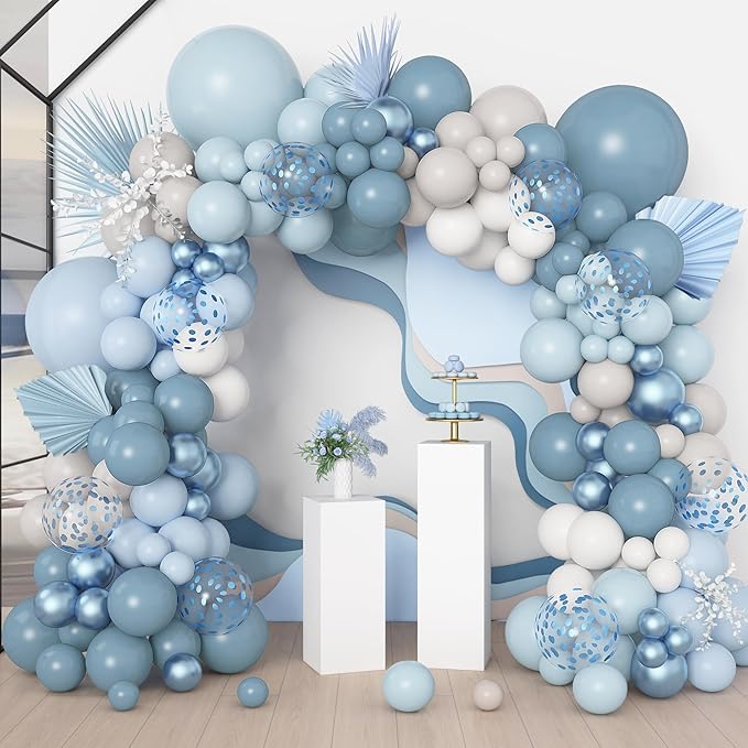 Amandir 173Pcs Dusty Blue Balloon Arch Garland Kit, Baby Light Dusty