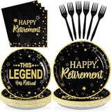 96 Pcs Retirement Party Plates Black and Gold Happy Retirement Party