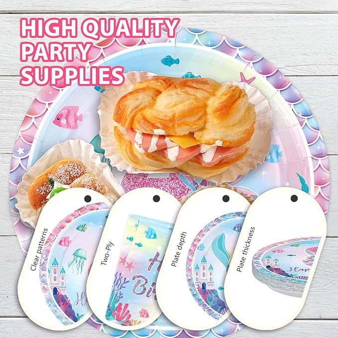 96Pcs 4th Mermaid Birthday Party Decorations Castle Mermaid 4th