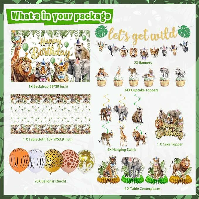 Safari Birthday Party Decorations Jungle Wild Animals Birthday Party