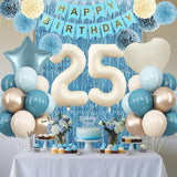 Dusty Blue 25th Birthday Party Decorations for Her Him Beige Cream