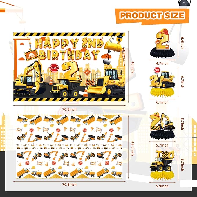 Construction Party Decorations for 2 Year Old Boy 128Pcs Truck