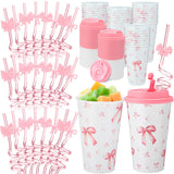 Yungyan 16 Sets Pink Bow Party Favors Goodie Cups with Lids and Straws