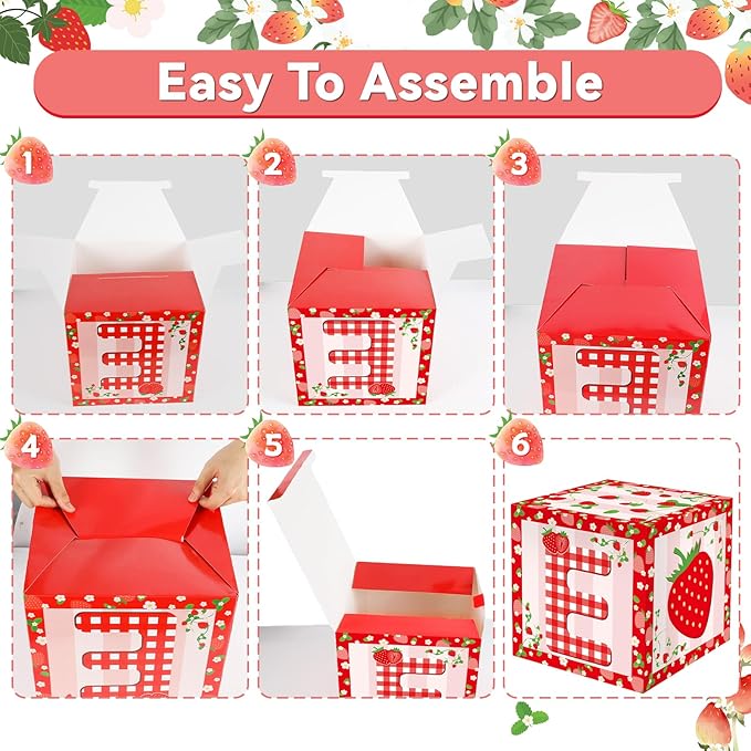 3Pcs Strawberry 1st Birthday Party Decorations Supplies Strawberry