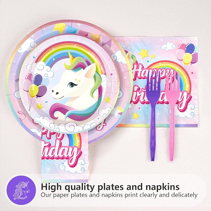 96 Pcs Unicorn 4th Birthday Party Decorations 350 GSM Disposable