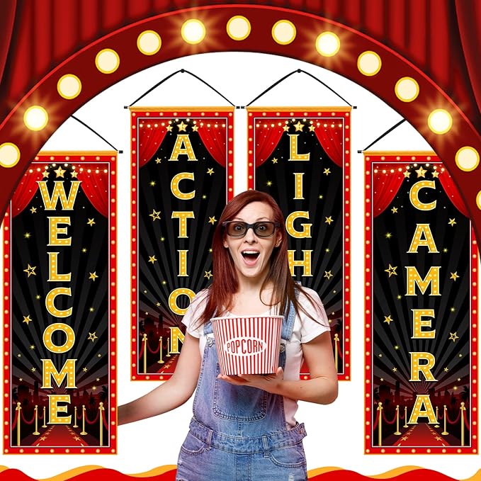 4 Pcs Movie Night Porch Banner Movie Themed Party Decorations