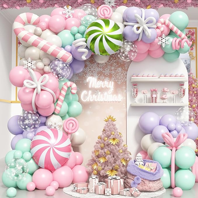 Christmas Balloon Garland Arch Kit Pastel Pink Purple Green Balloons