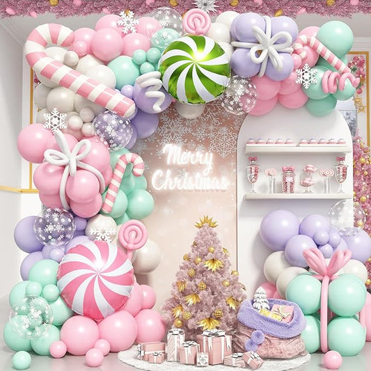 Christmas Balloon Garland Arch Kit Pastel Pink Purple Green Balloons