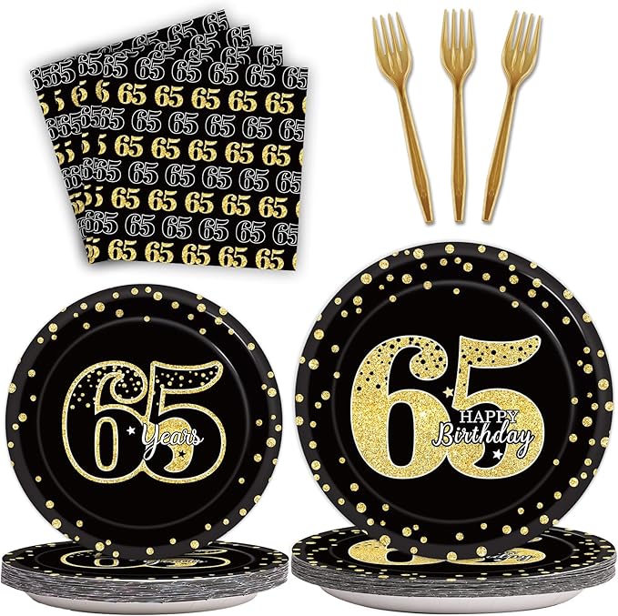 96 Pcs 65th Birthday Decorations for Men 65th Birthday Plates and