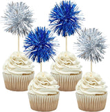 Gyufise 30Pcs Foil Firework Cupcake Toppers Sparkle Tinsel Cake