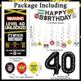 40th Birthday Decorations Men Women Caution Logo Level 40 Unlocked