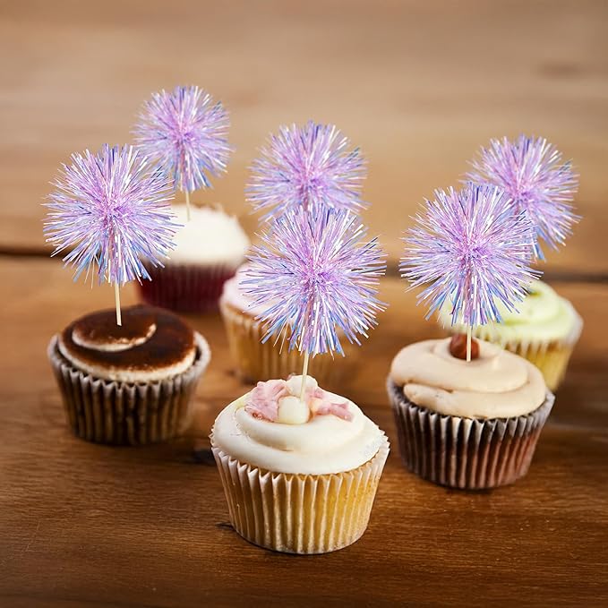 Gyufise 30Pcs Foil Firework Cupcake Toppers Sparkle Tinsel Cake #3