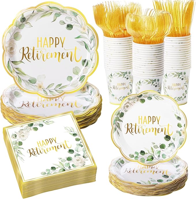 400 Pcs Happy Retirement Party Supplies Sage Green Themed Eucalyptus