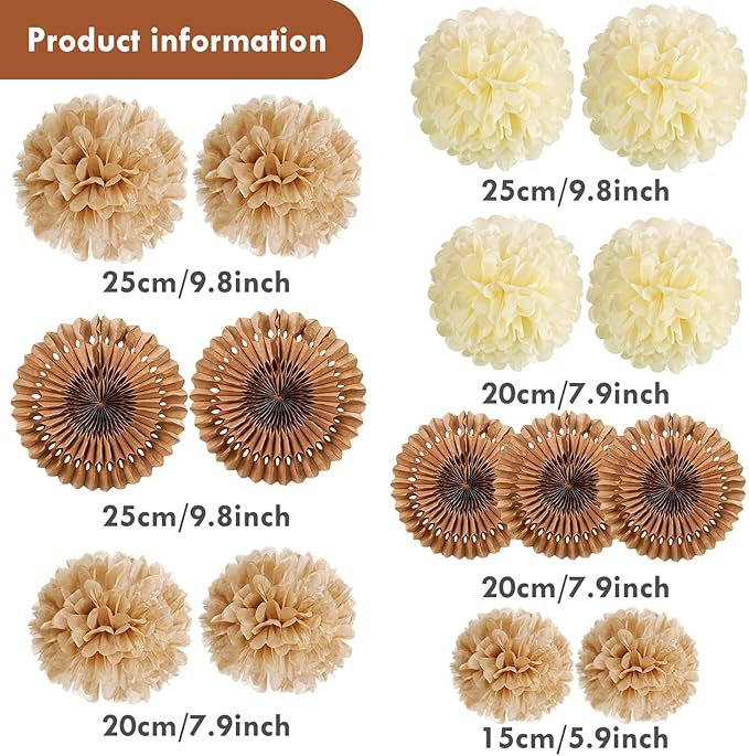 PAPER JAZZ 15 Pcs Wedding Decoration Vintage Beige Pompoms Decoration