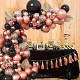 Rose Gold and Black Balloon Arch Kit 102pcs Matte Black and Metallic