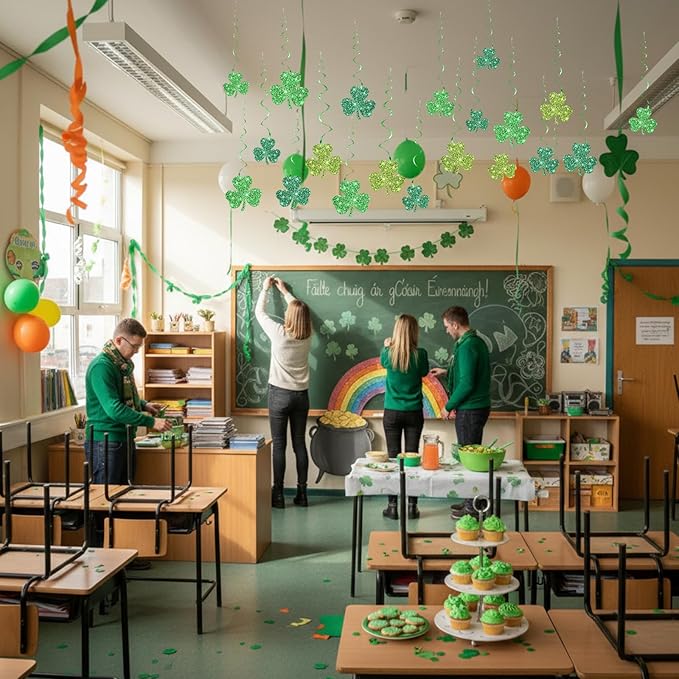 32 Pcs St Patrick's Day Party Decorations Double Sided Glitter Green