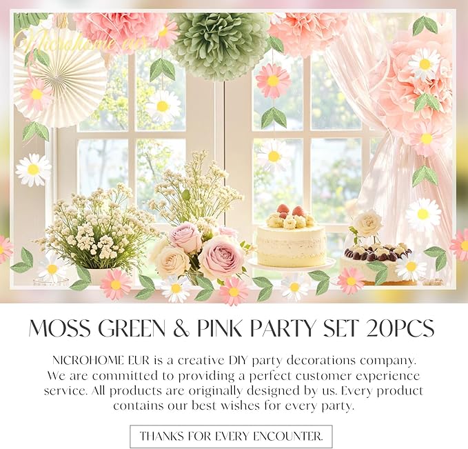 NICROHOME EUR Wedding Decorations 20 PCS Sage Green and Pink Tissue
