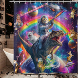 78 Inch Long Funny Cat Dinosaur Shower Curtain Fun Cool Colorful Space