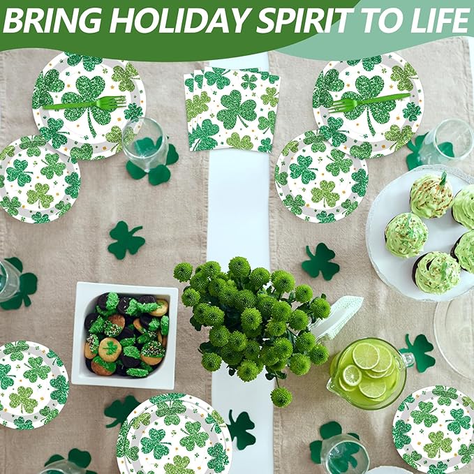 100 Pcs St Patrick's Day Shamrock Tableware Party Supplies Set
