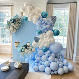 Blue and White Balloons, 67pcs 12 Inch Blue Balloon and White Silver