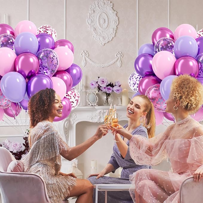61pcs Pink and Purple Balloons, 12 Inch Purple Pink Confetti