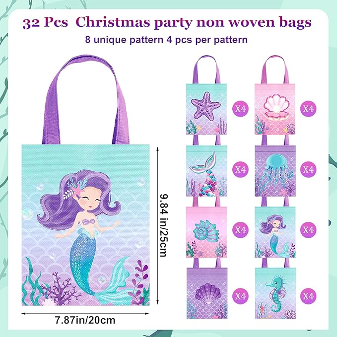 32 Pcs Mermaid Party Favor Bags Under the Sea Party Goodie Bags