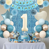 Dusty Blue 1st Birthday Decorations Beige Cream Number 1 Balloon