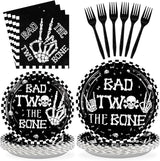 96Pcs Bad Two The Bone Party Supplies Black White Rock 2nd Birthday