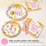 96Pcs Pink Bee 1st Birthday Party Supplies Honey First Bee Girls