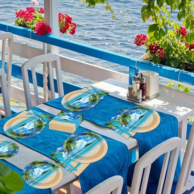 96Pcs Beach Party Plates and Napkins for Summer Tropical Birthday