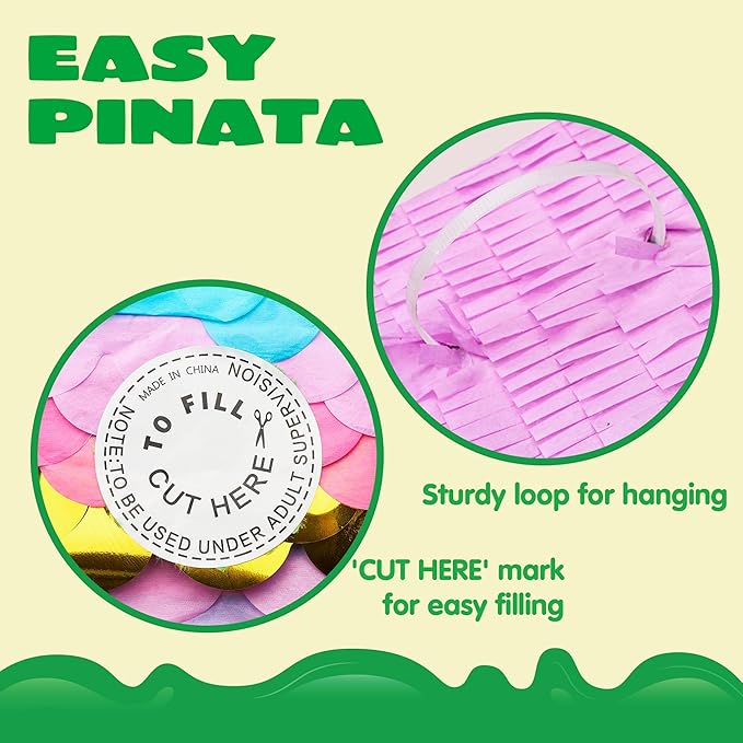 Mermaid Tail Pinata with Plastic Bat and Paper Blindfold for Fun