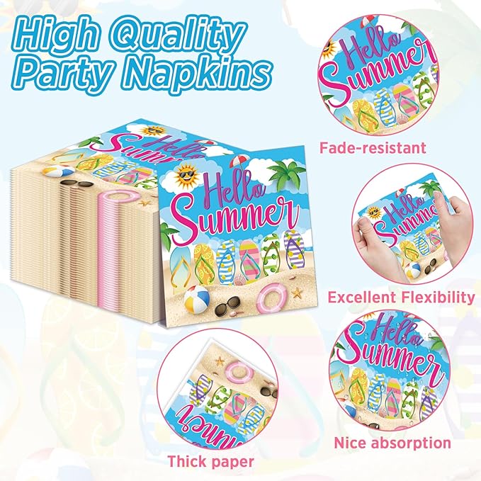 96Pcs Hello Summer Plates and Napkins Beach Party Decorations