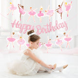 3Pcs Ballet Girls Happy Birthday Banners Glitter Pink Ballerina