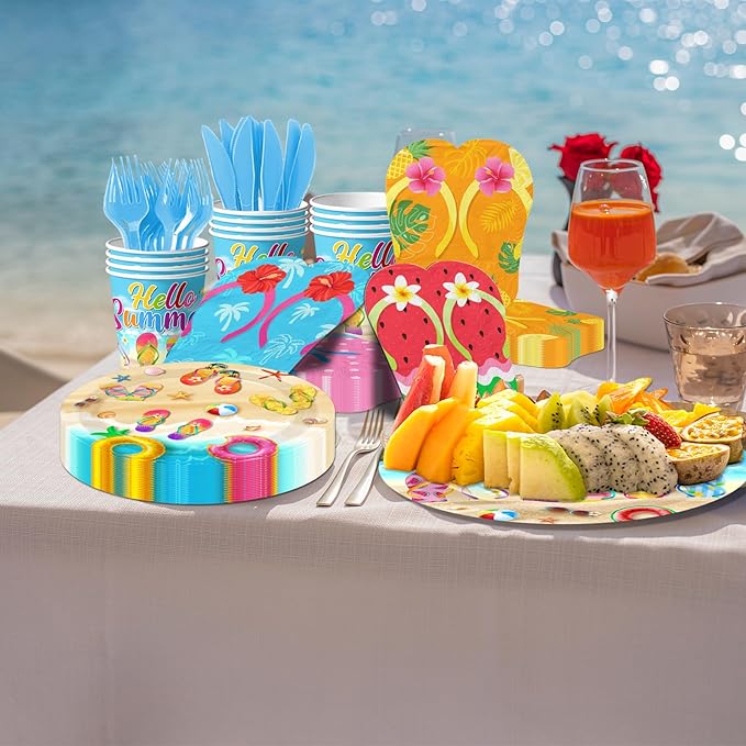 Beach Plates and Napkins Sets Beach Party Supplies Flip Flops Summer