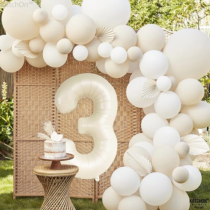 KatchOn, Cream White Number 3 Balloon Neutral - Giant, 40 Inch, Three