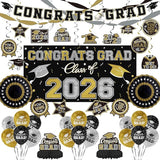 Black and Gold Themed 2026 Graduation Decorations Set Congrats Grad