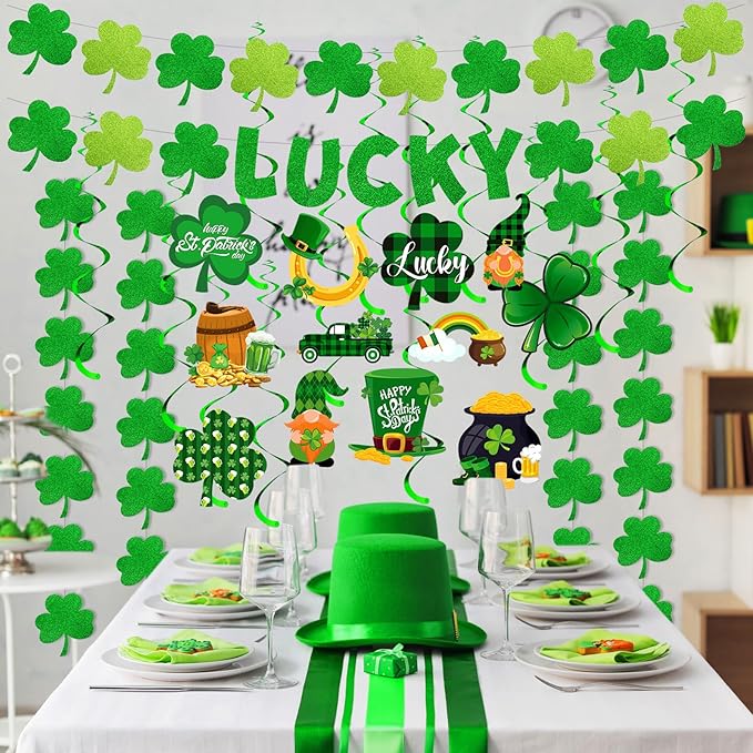 30 Pcs St Patrick's Day Decorations Set Hanging Swirls Green