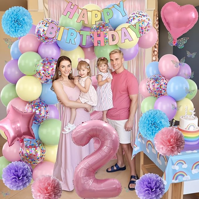 Pastel 2nd Birthday Party Decorations for Girls Number 2 Balloon